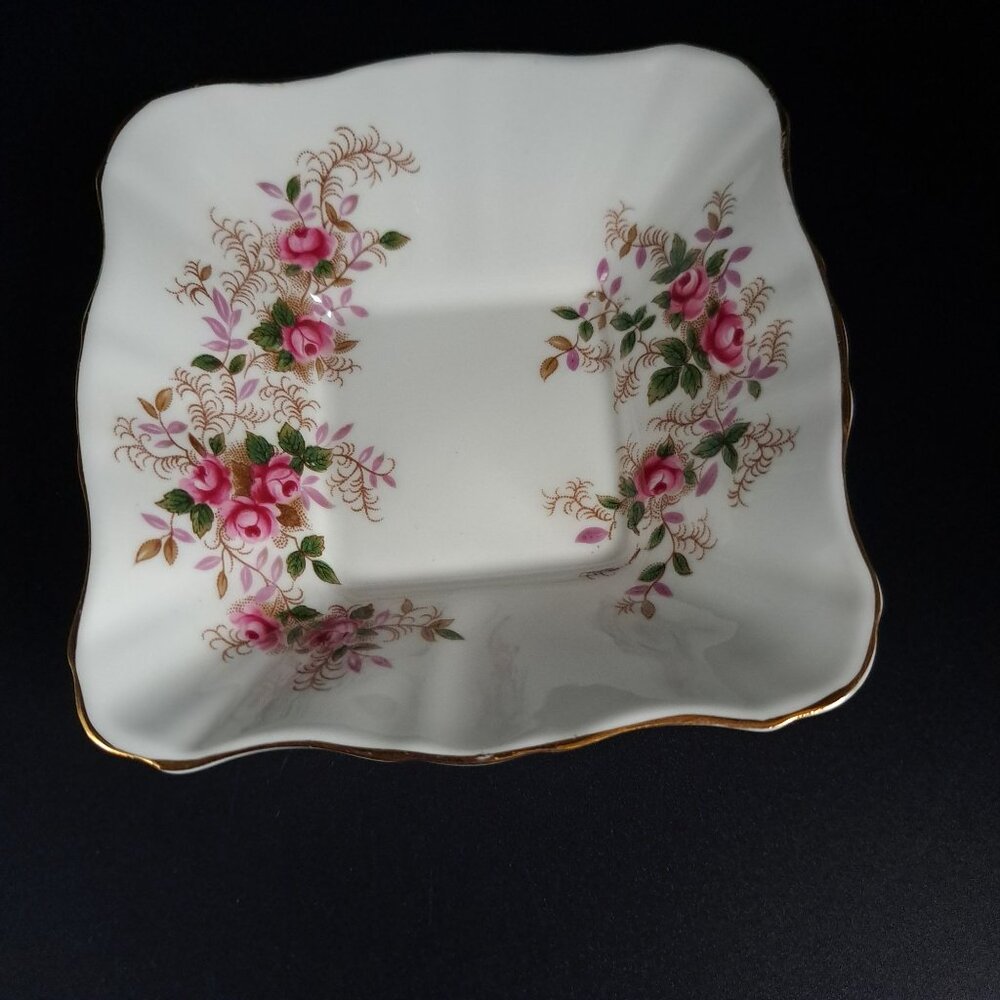Royal Albert Lavender Rose Bone China Square Trinket Dish Vintage Floral Design